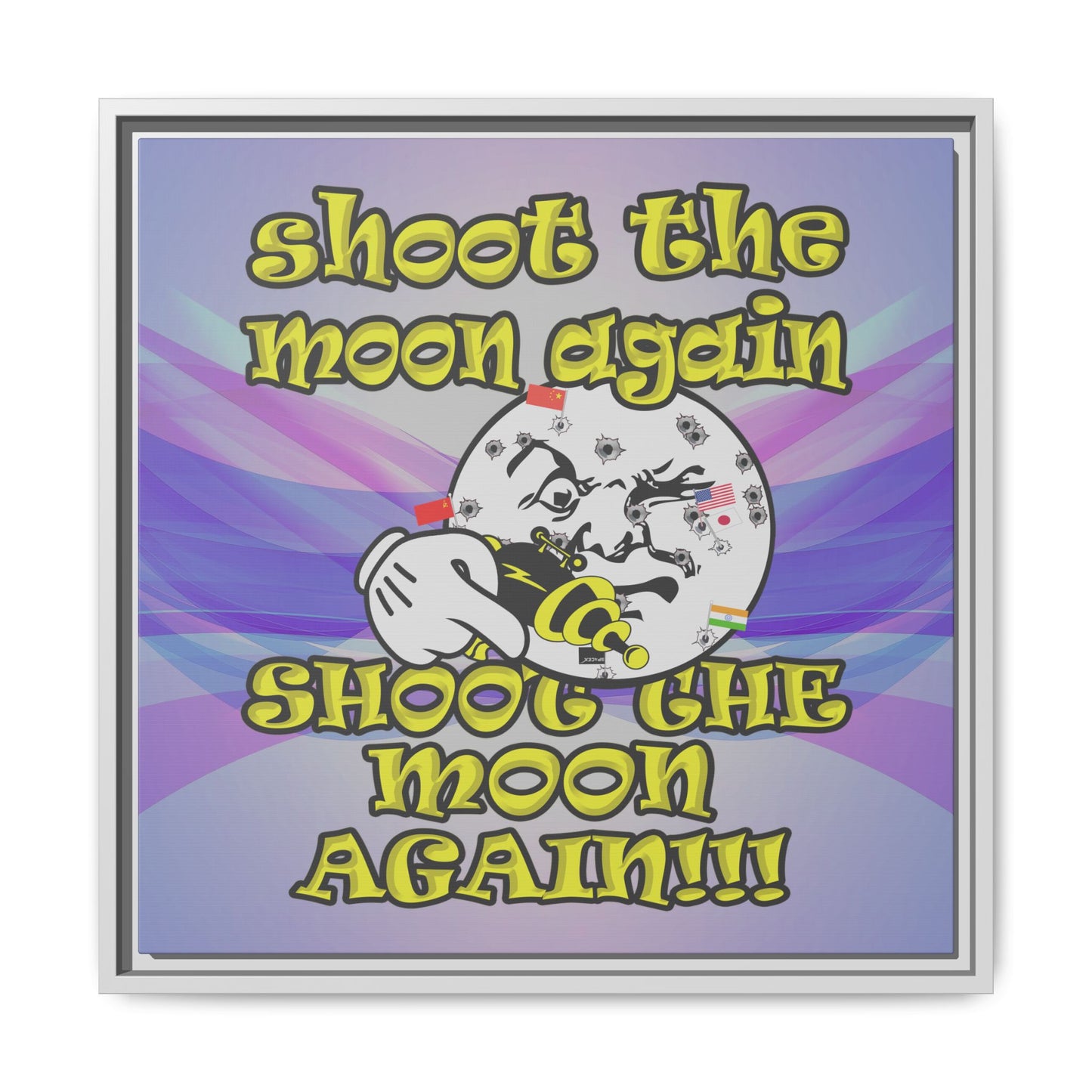 shoot the moon again - framed canvas art (light blue-pink wave)