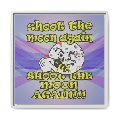 shoot the moon again - framed canvas art (light blue-pink wave)