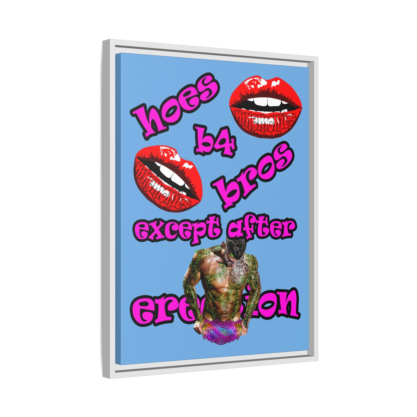 hoes b4 bros - framed canvas art (light blue)