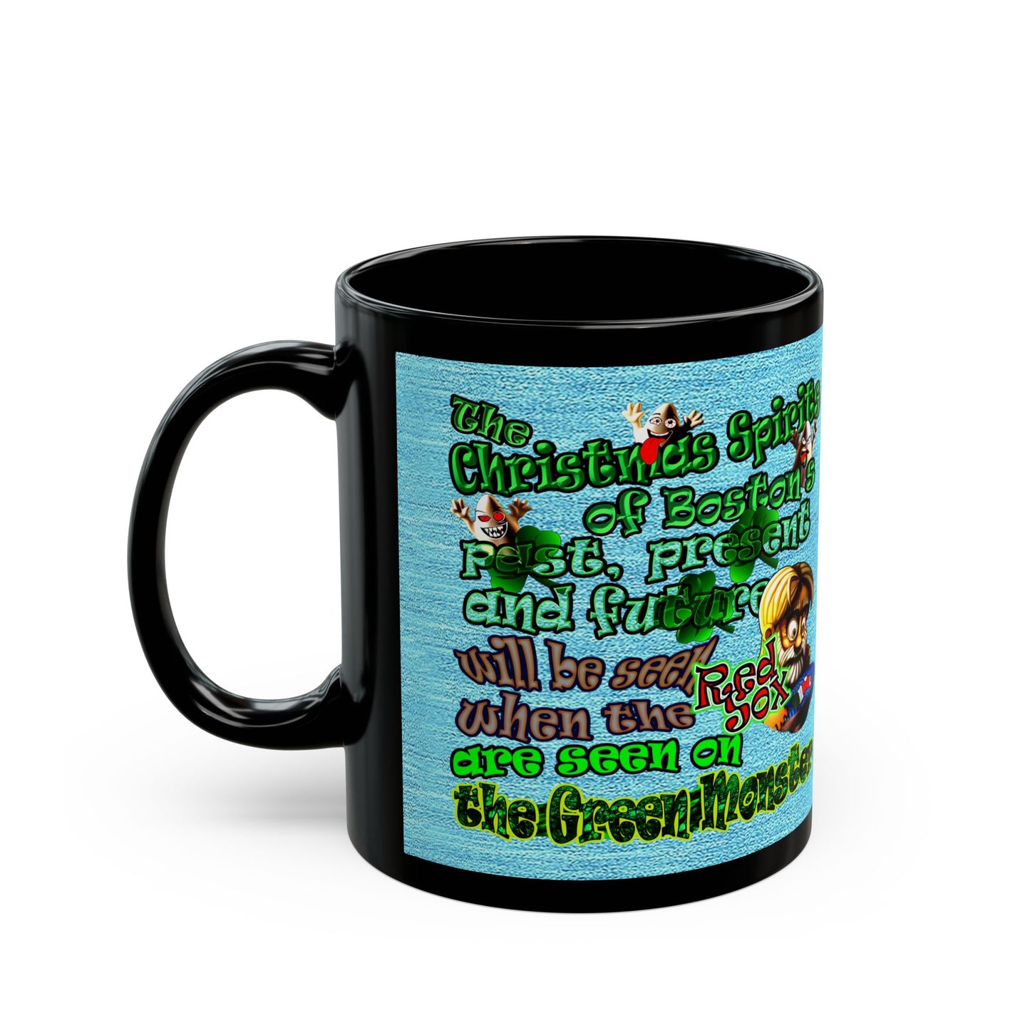 christmas spirits of boston - Black Mug (faded blue)