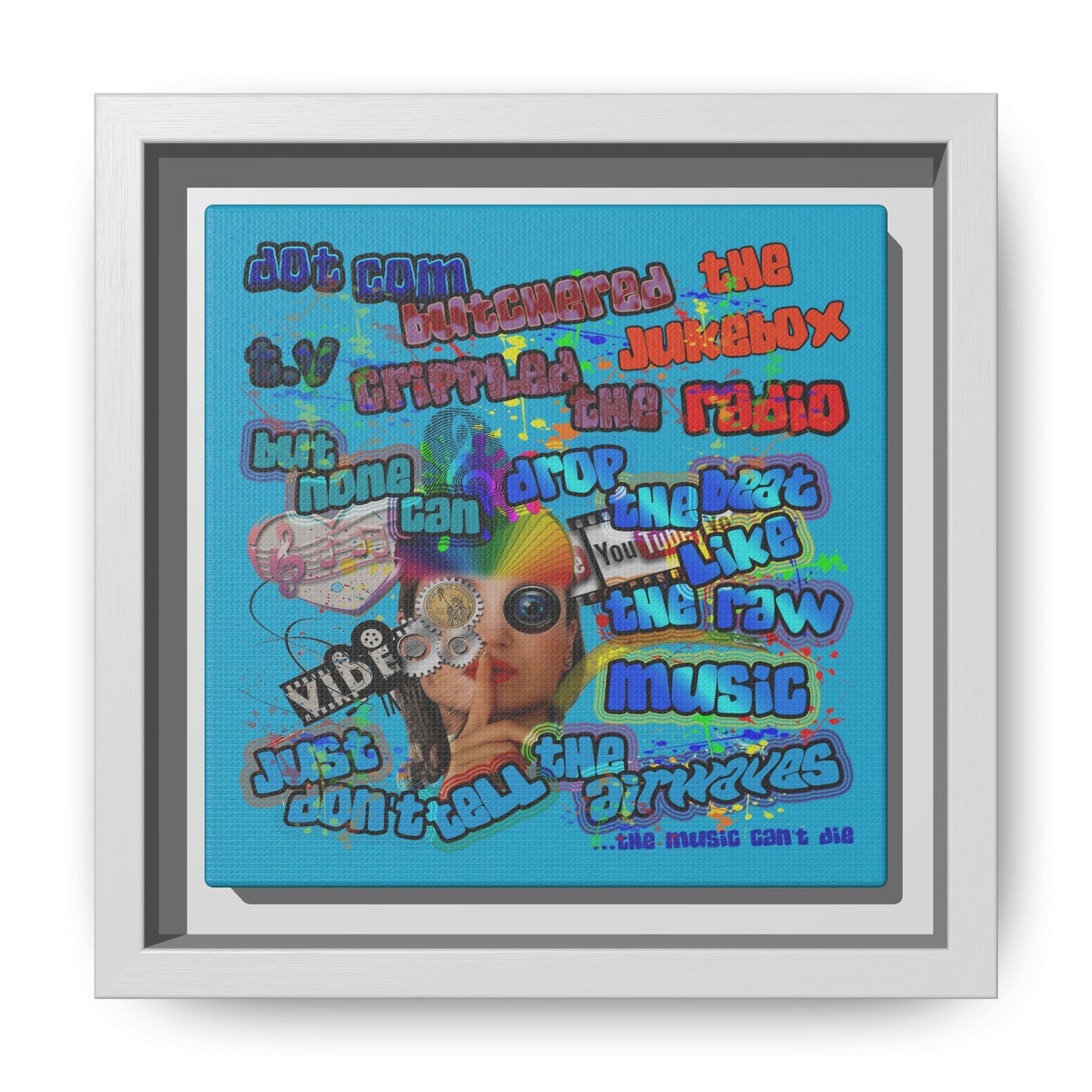 drop the beat - framed canvas art (turquoise)
