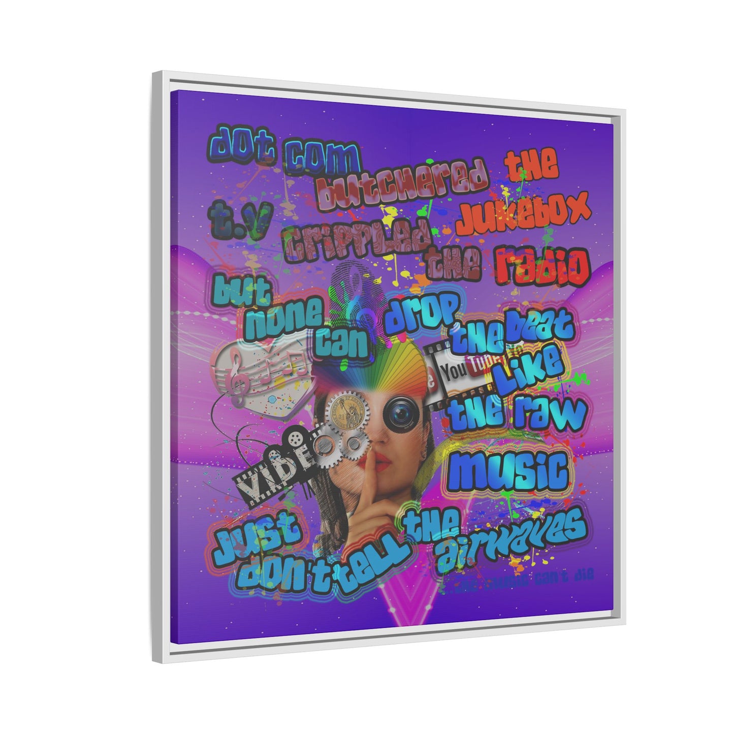 drop the beat - framed canvas art (purple-pink wave)