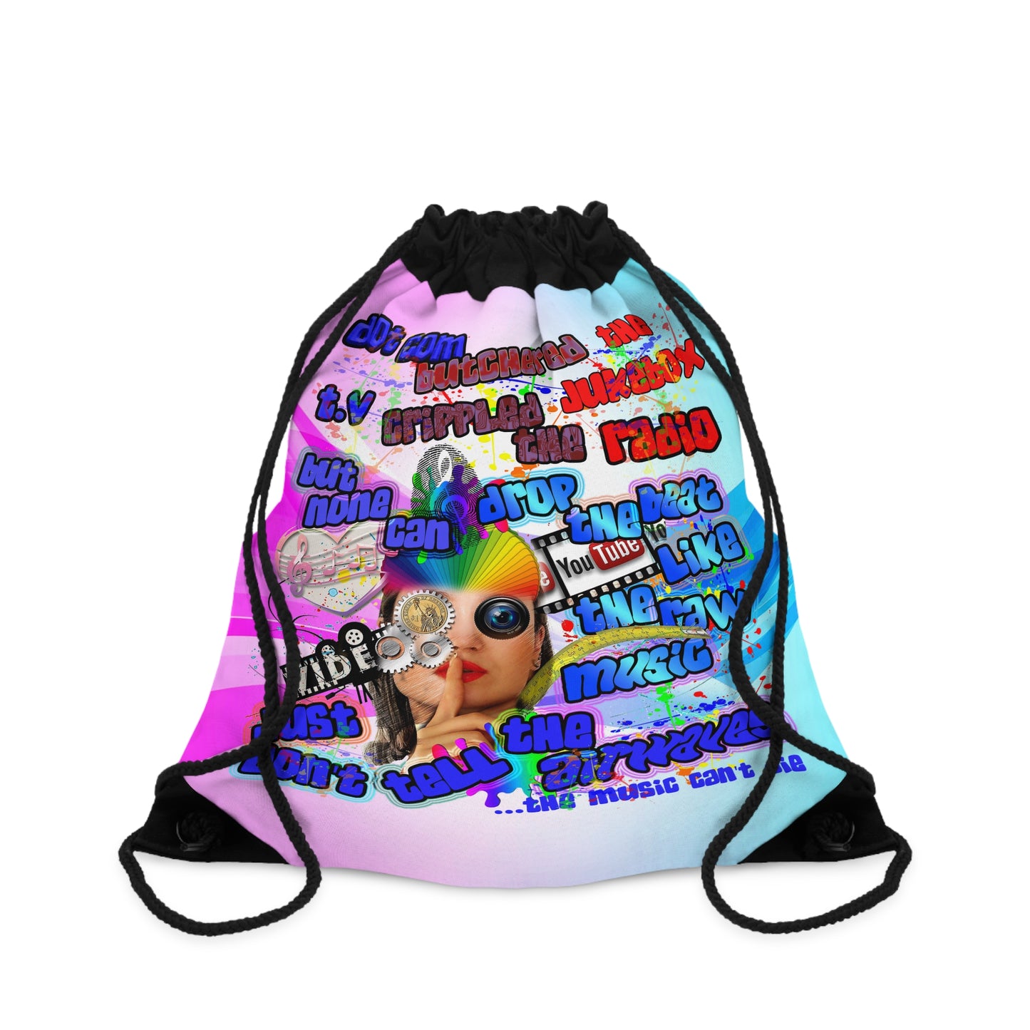drop the beat - Drawstring Bag (light blue-pink wave)