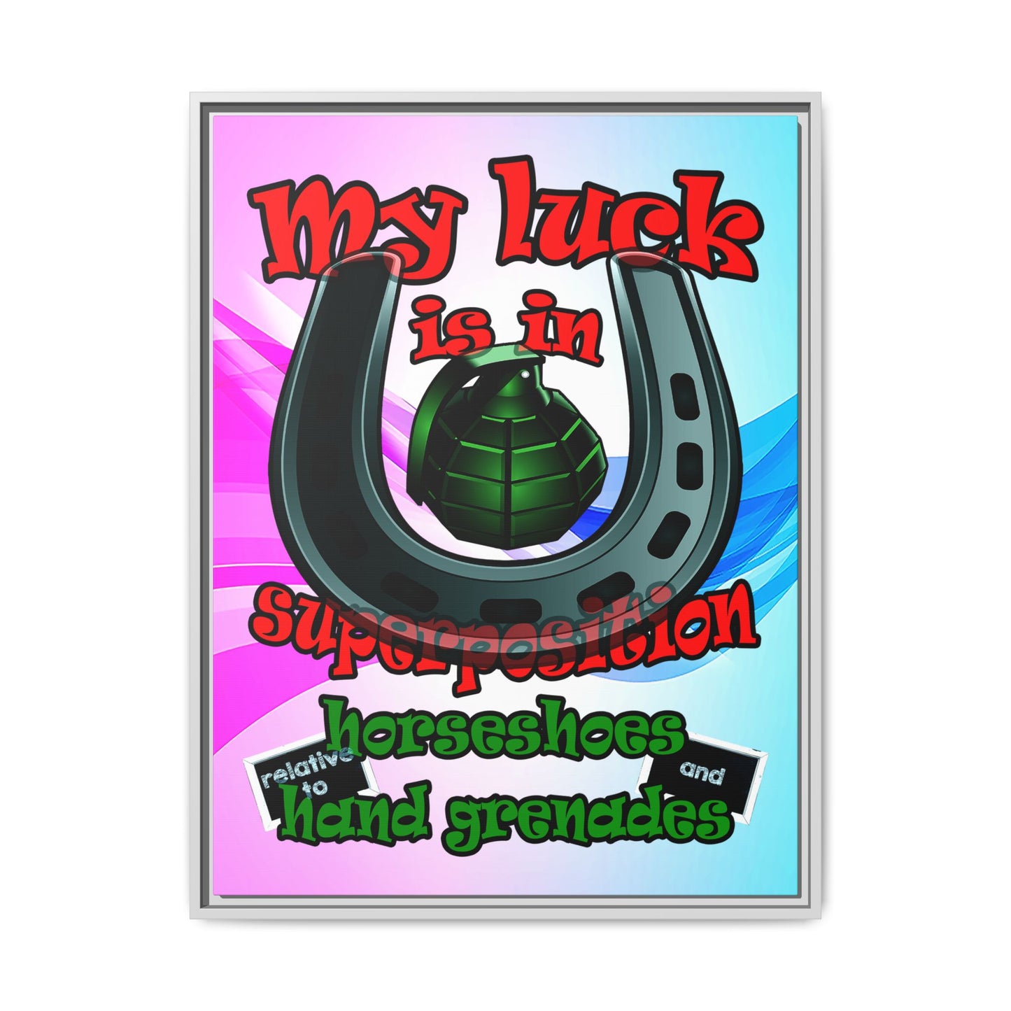 my luck - framed canvas art (light blue-pink wave)