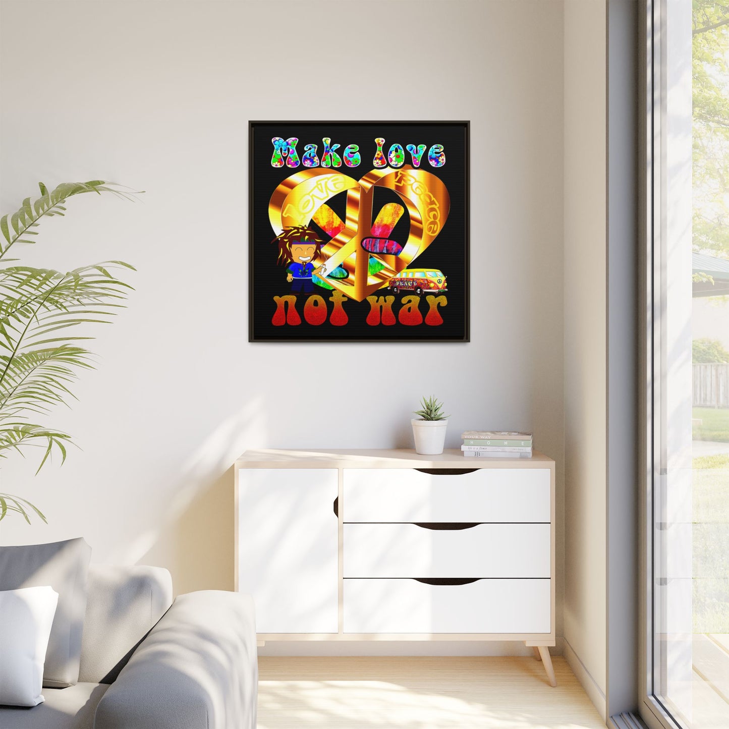 love peace - framed canvas art (black)