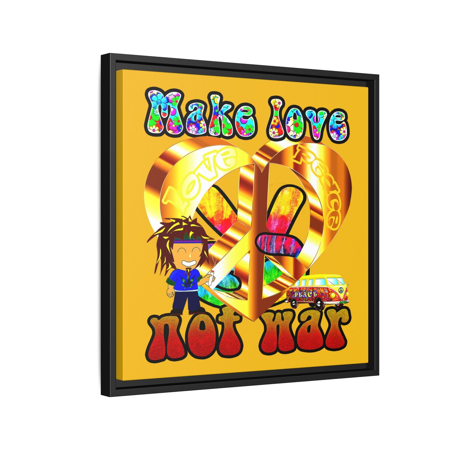 love peace - framed canvas art (yellow)