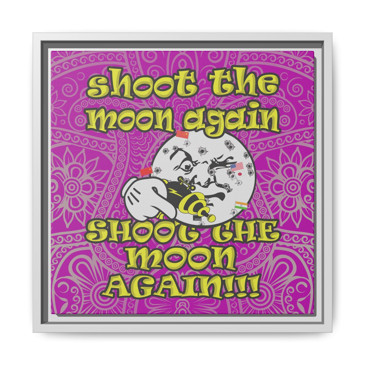 shoot the moon again - framed canvas art (pink swirl)