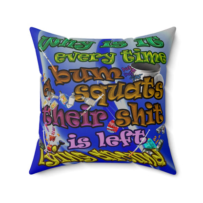the bum's shit - Spun Polyester Square Pillow - (blue-white wave)