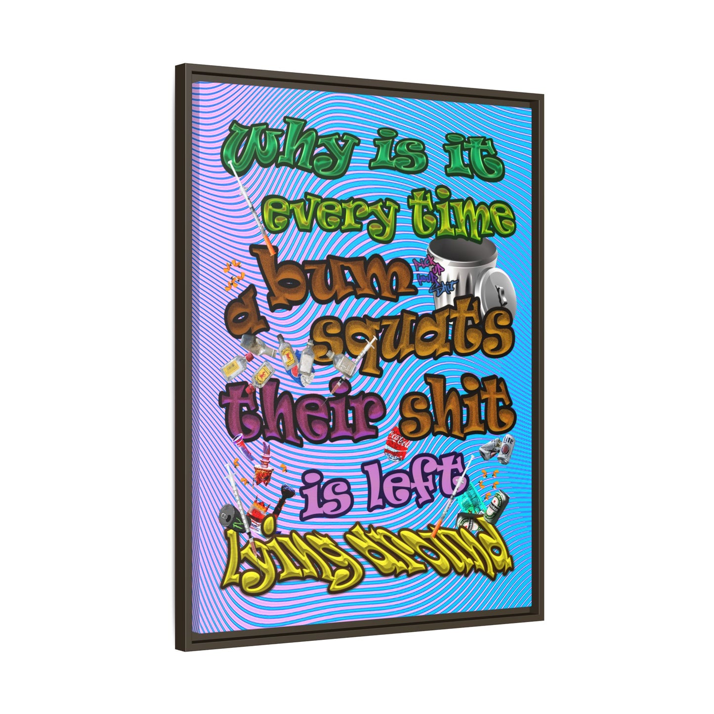 the bum's shit - framed canvas art (light blue-purple wave)