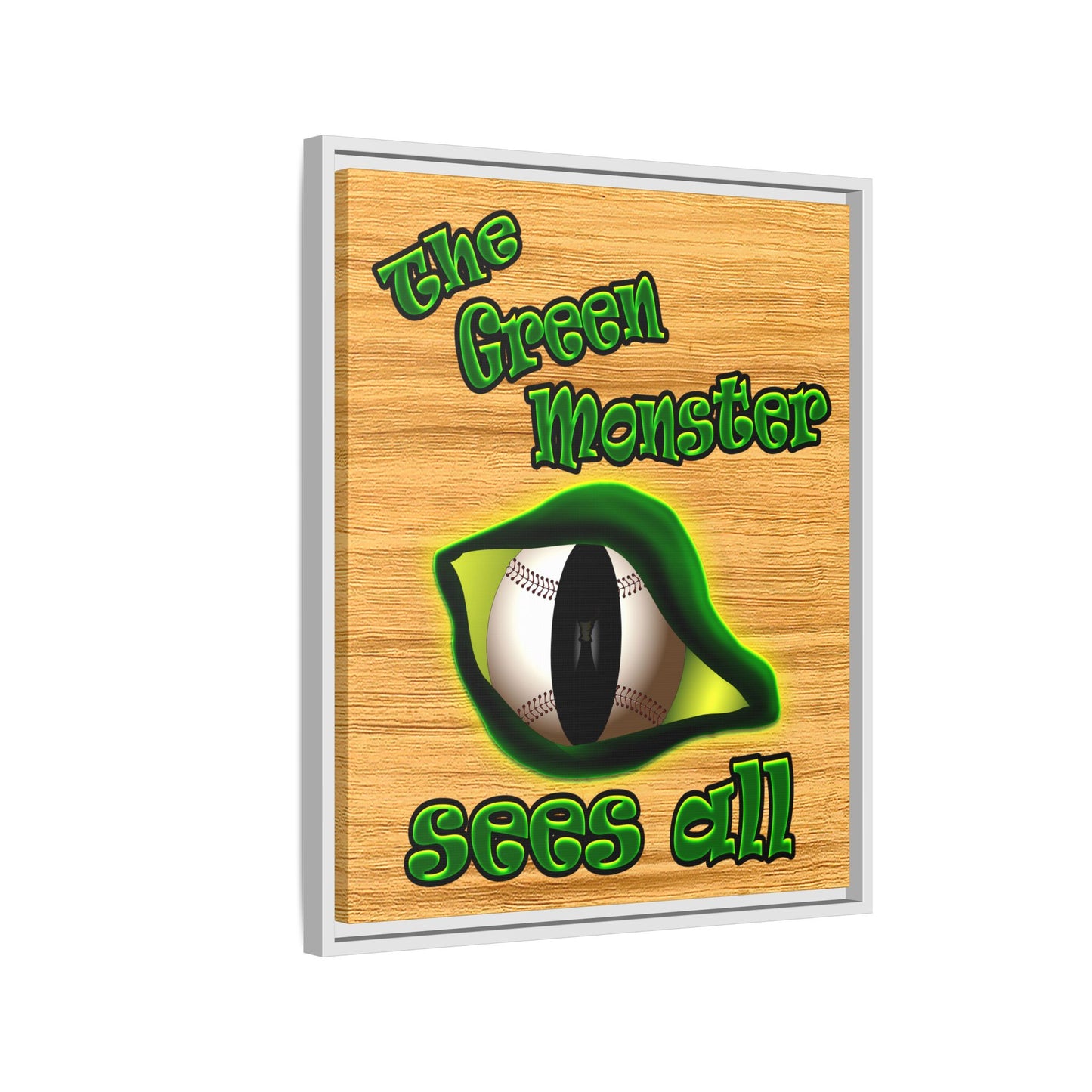 green monster - framed canvas art (butterscotch wood finish)