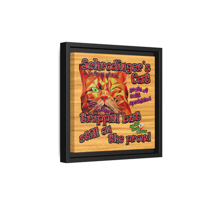 schrodinger's cat - framed canvas art (butterscotch wood finish)