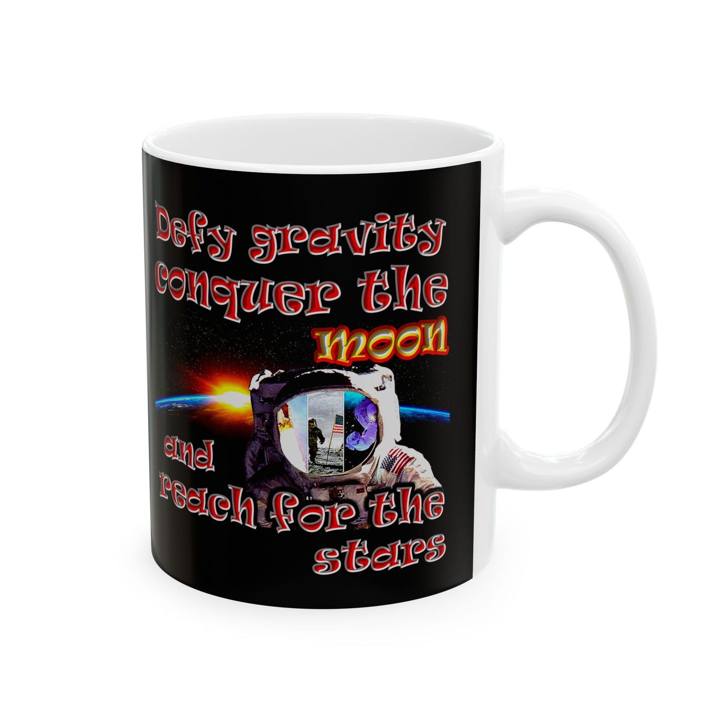 defy conquer reach - White Mug (black)