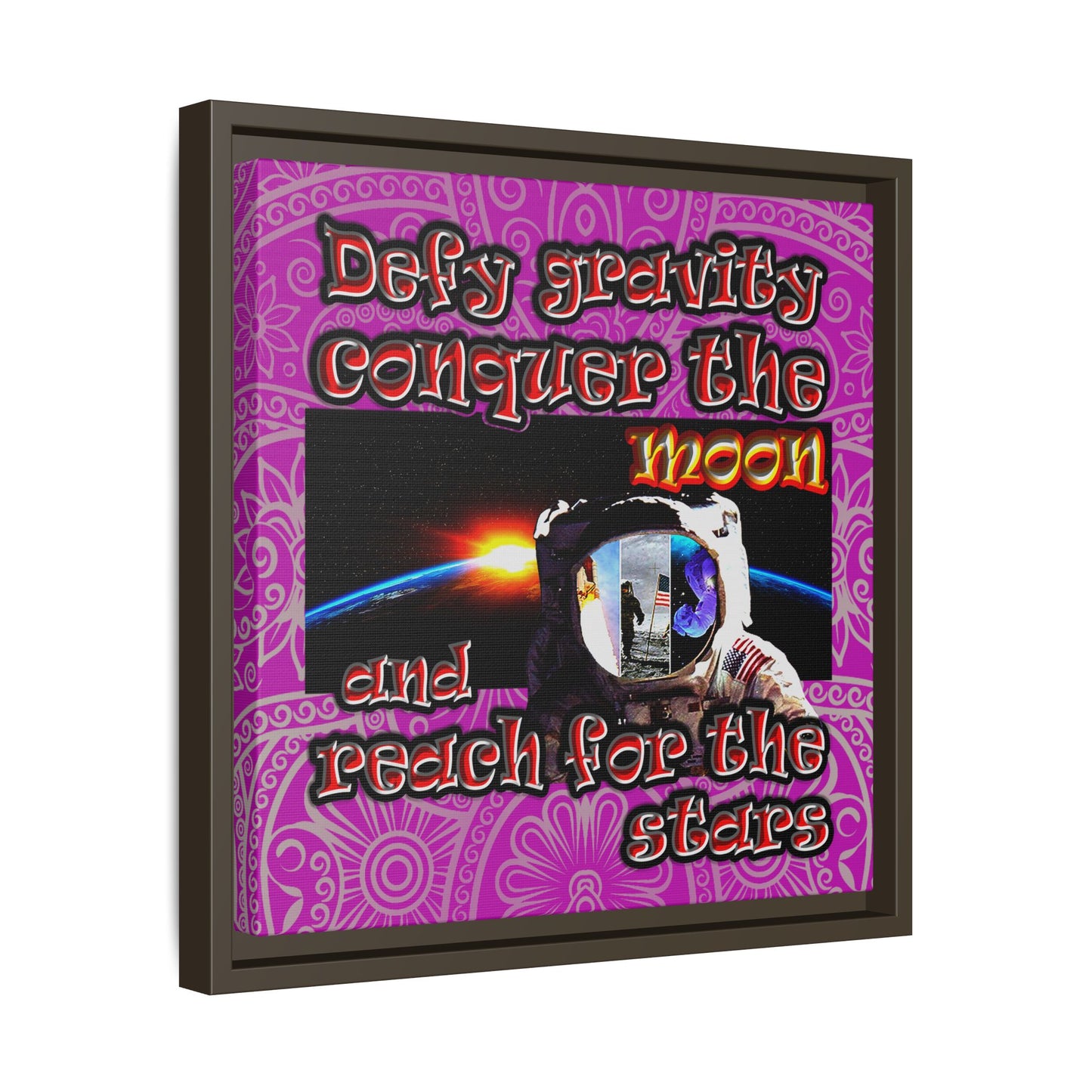 defy conquer reach - framed canvas art (pink swirl)