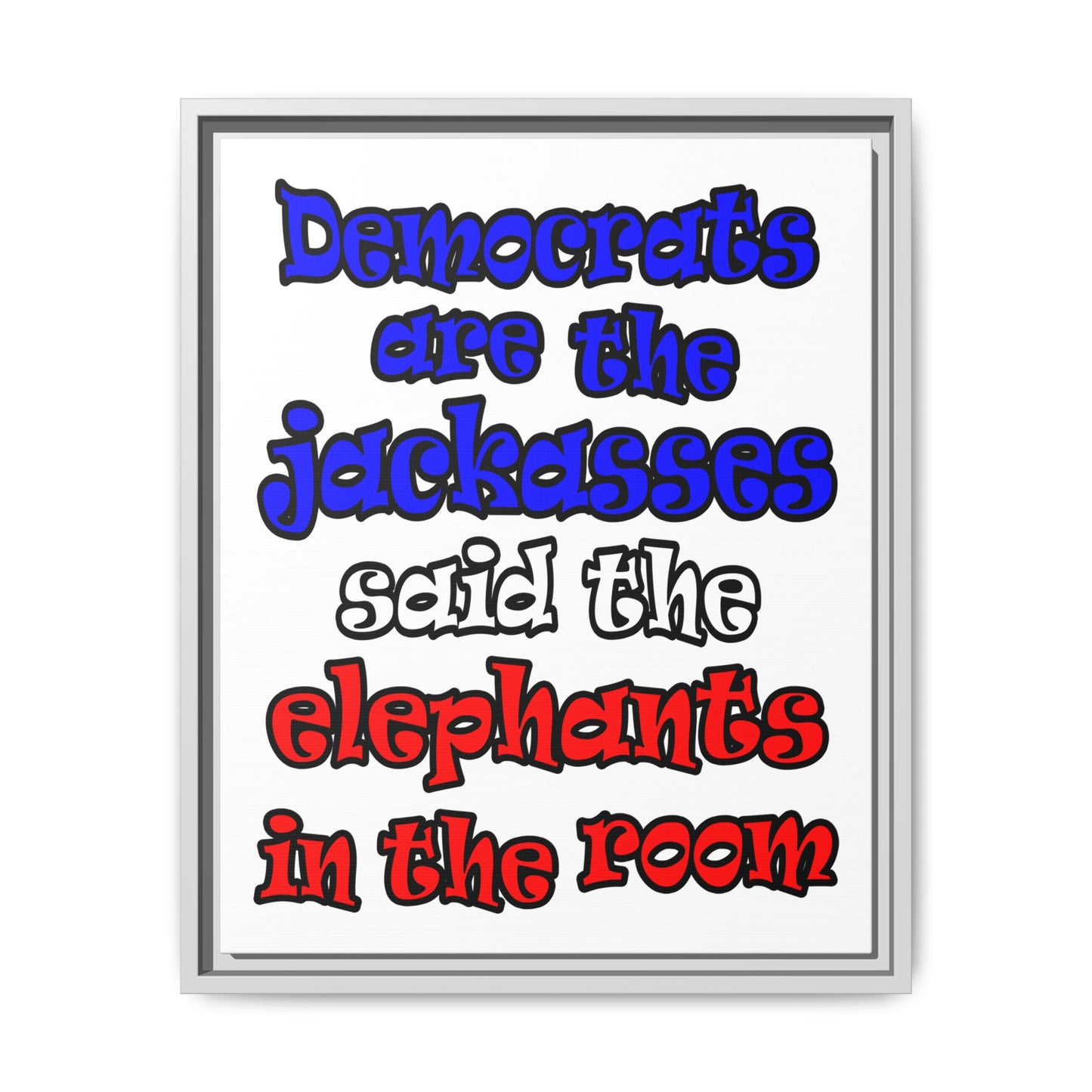 donkeys and elephants - framed canvas art (white)