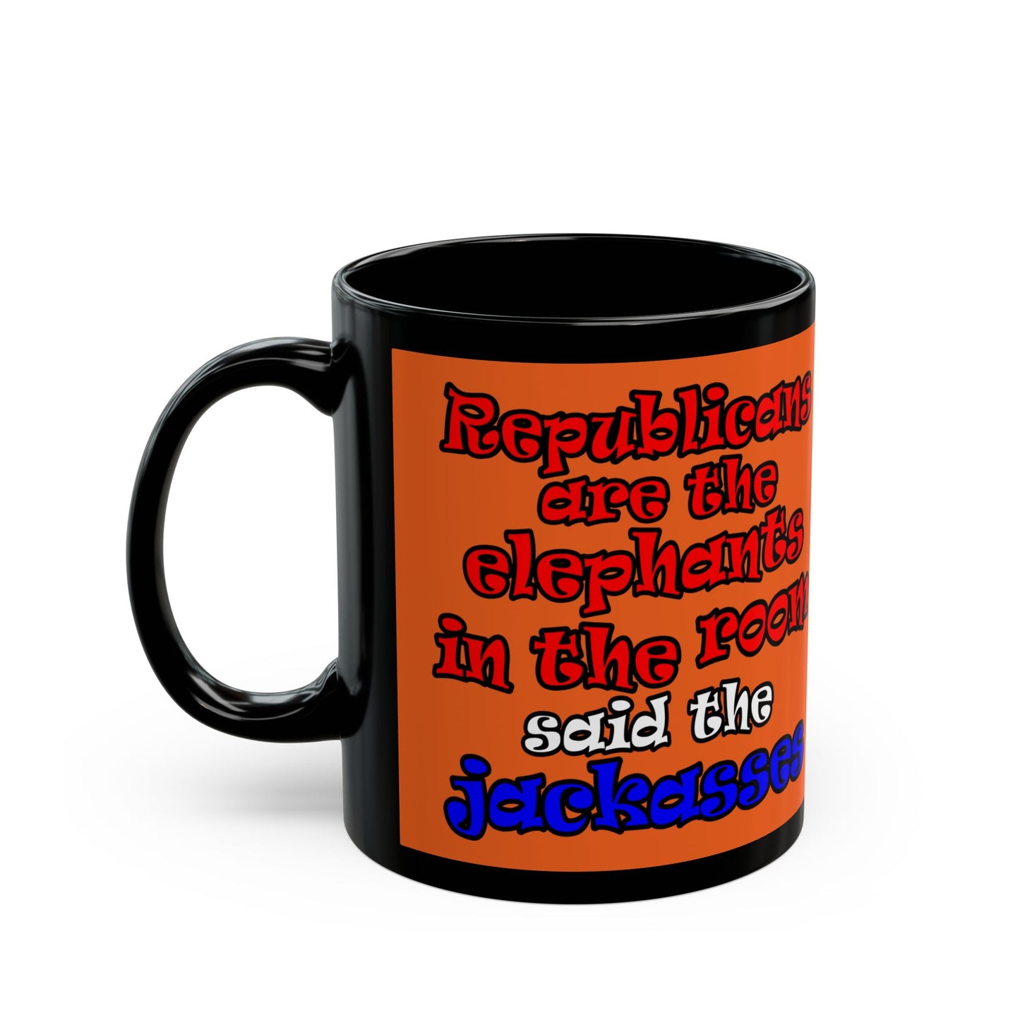 donkeys and elephants - Black Mug (orange)