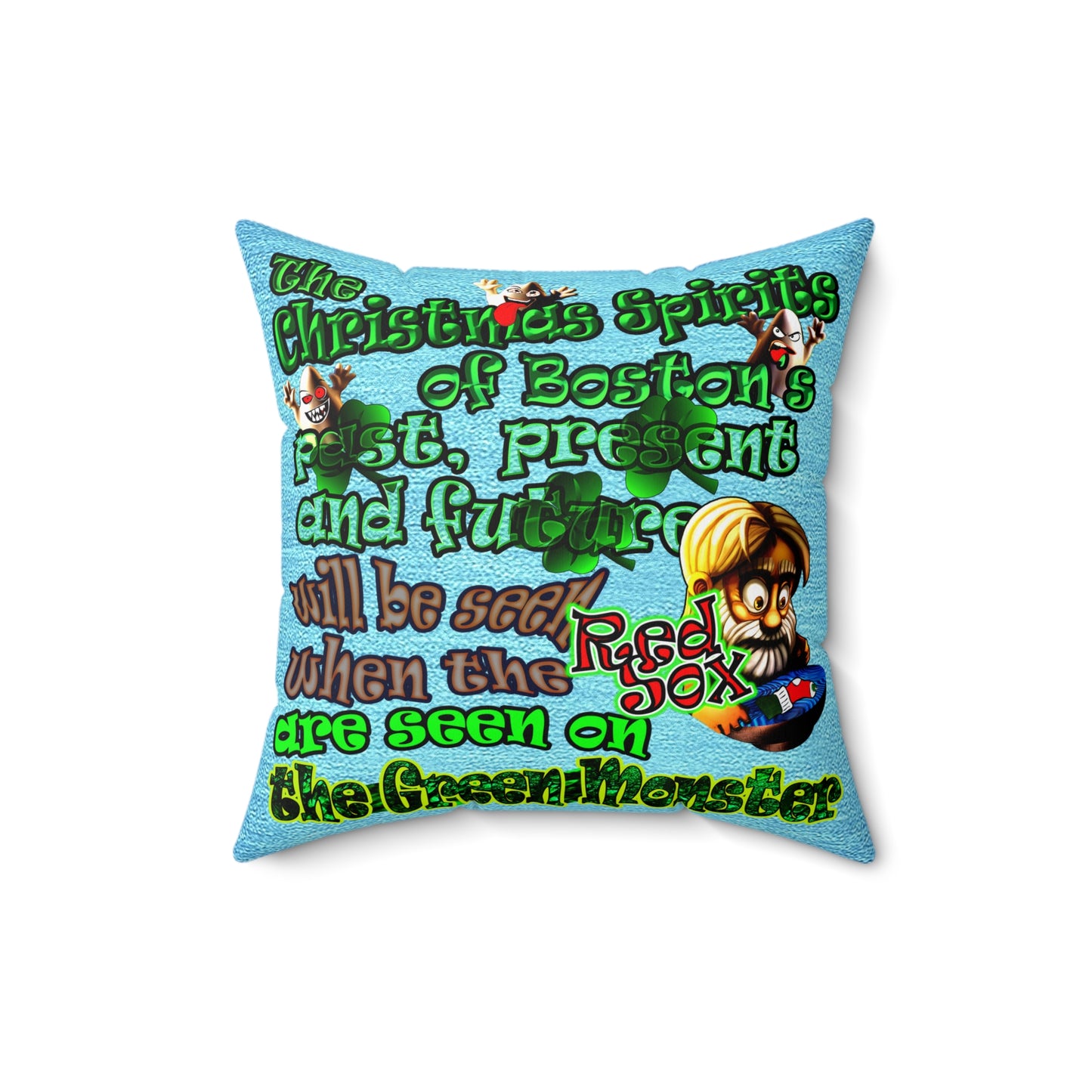 christmas spirits of boston - Spun Polyester Square Pillow - (faded blue)