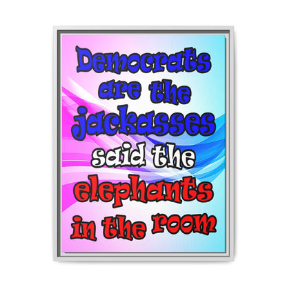 donkeys and elephants - framed canvas art (light blue-pink wave)