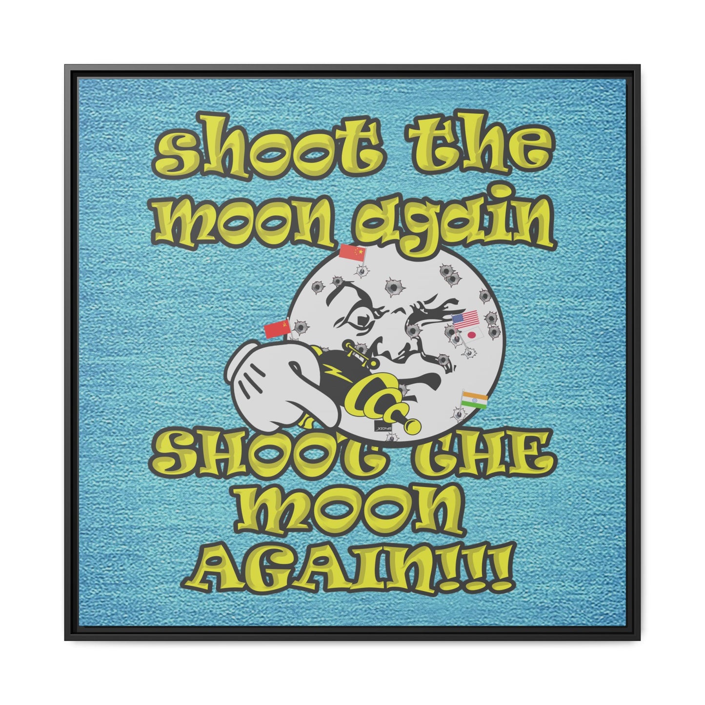 shoot the moon again - framed canvas art (faded blue)