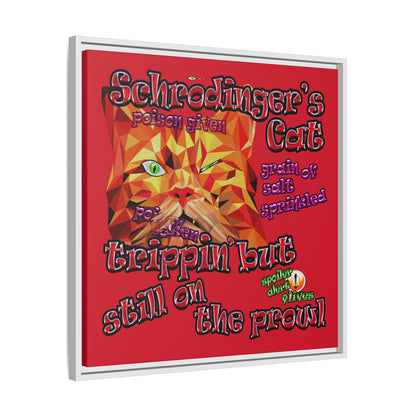 schrodinger's cat - framed canvas art (dark red)