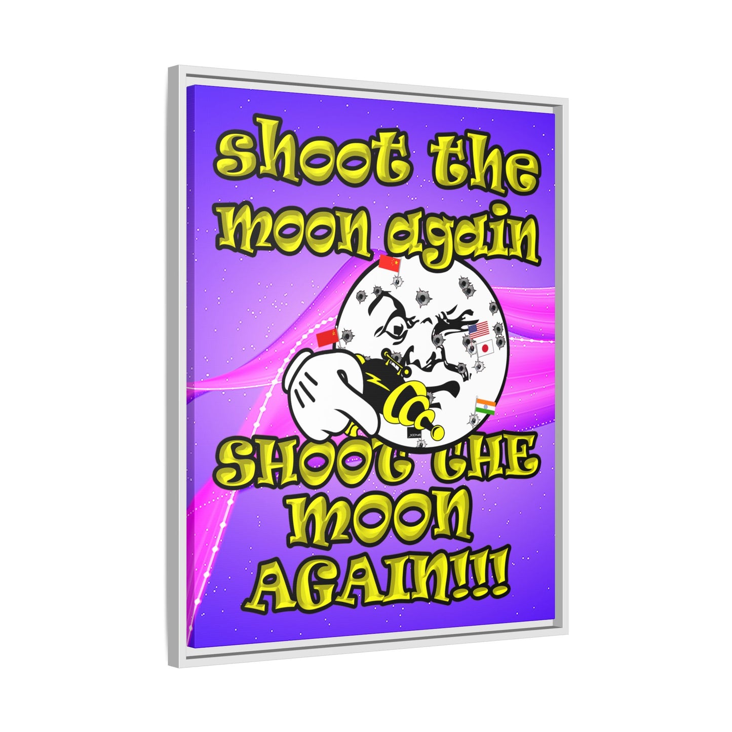 shoot the moon again - framed canvas art (purple-pink wave)
