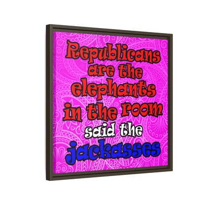 donkeys and elephants - framed canvas art (pink swirl)