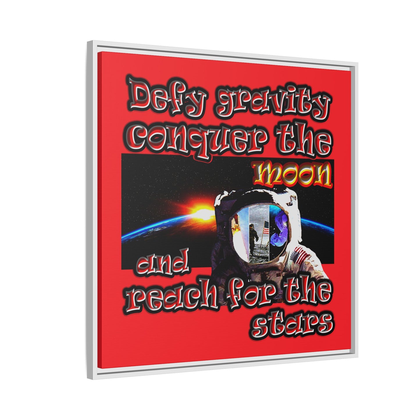defy conquer reach - framed canvas art (red)