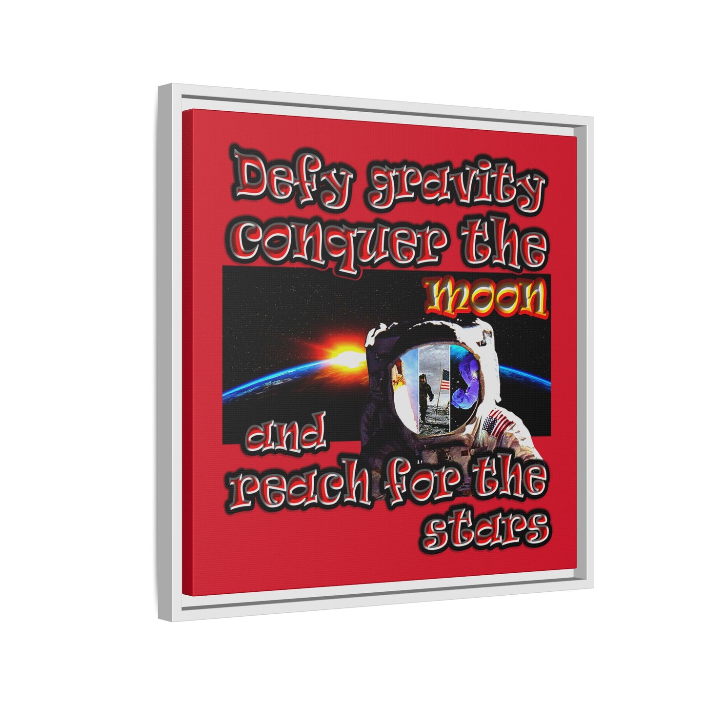 defy conquer reach - framed canvas art (dark red)
