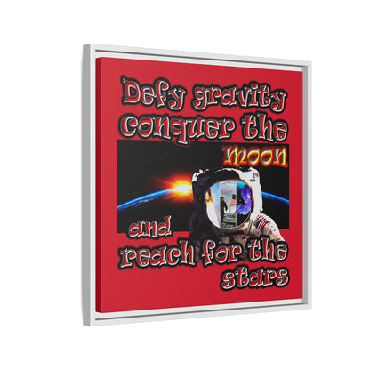 defy conquer reach - framed canvas art (dark red)