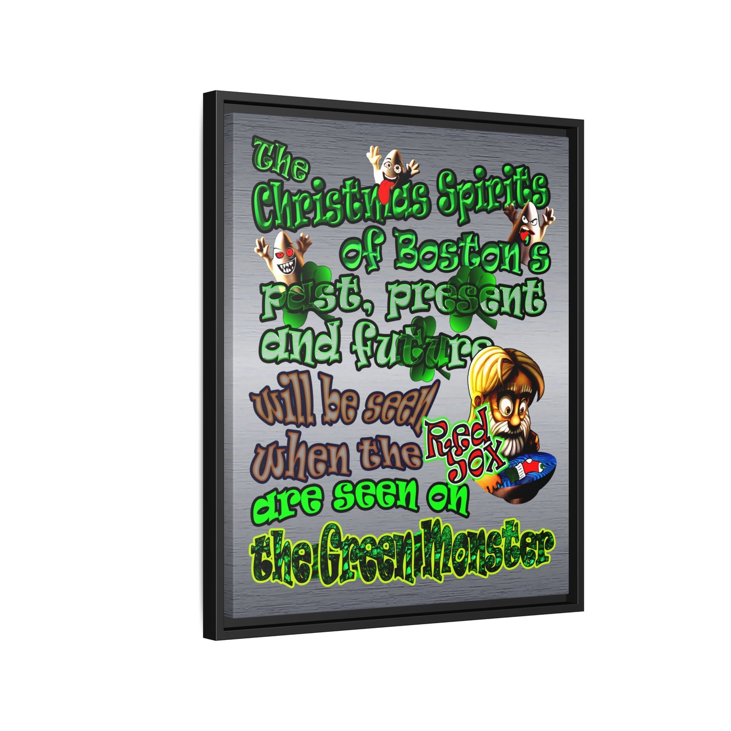 christmas spirits of boston - framed canvas art (brushed nickel)