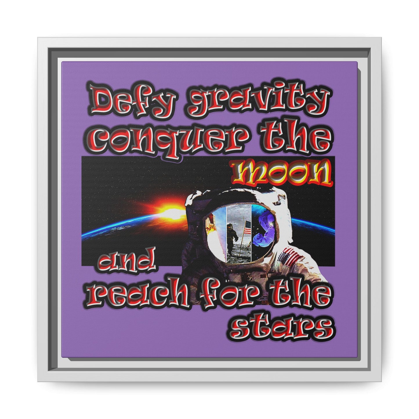 defy conquer reach - framed canvas art (light purple)