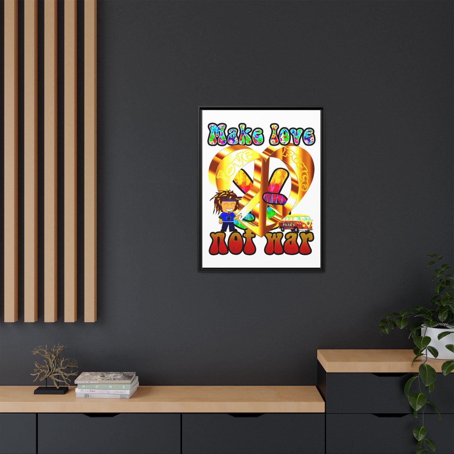 love peace - framed canvas art (white)