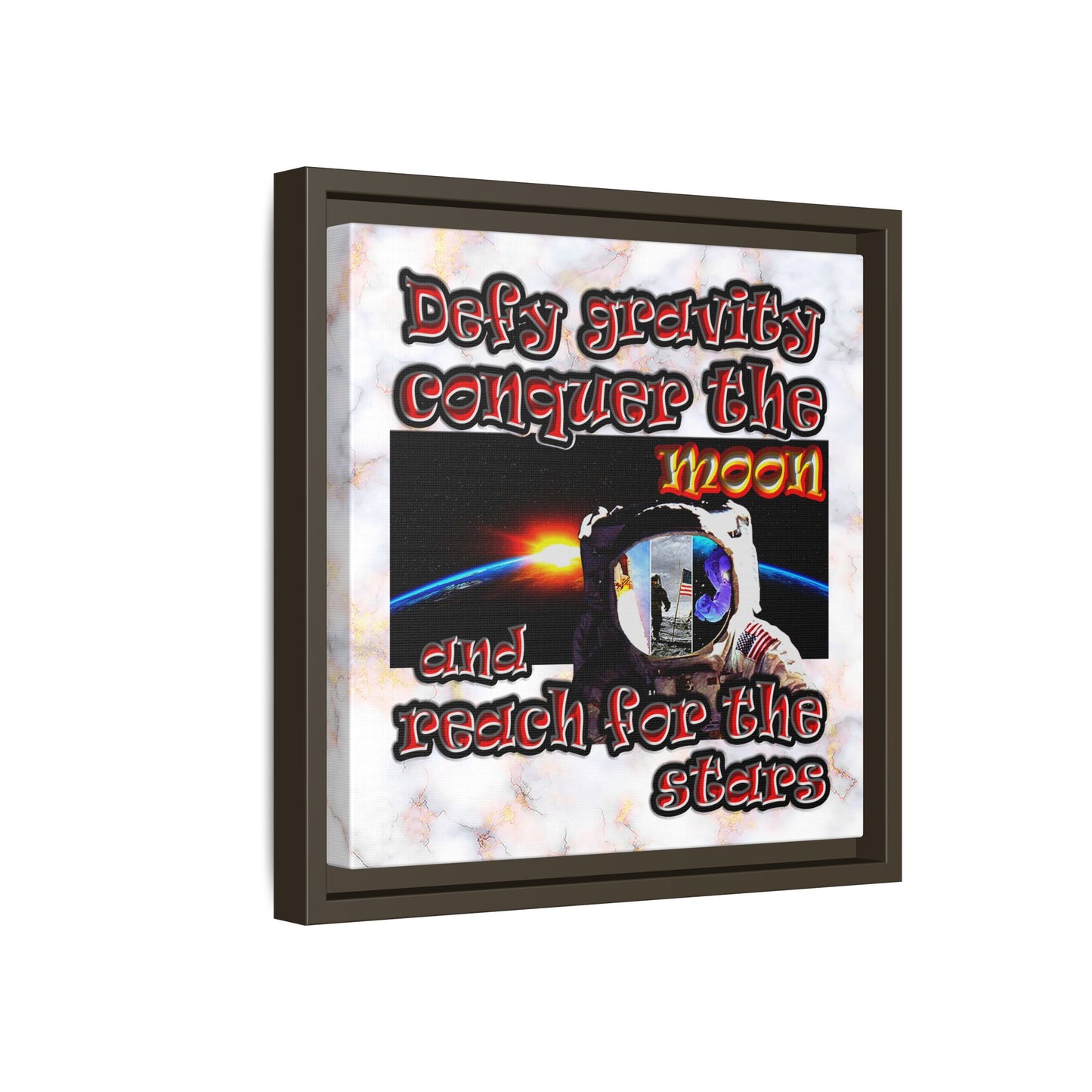 defy conquer reach - framed canvas art (white marble)