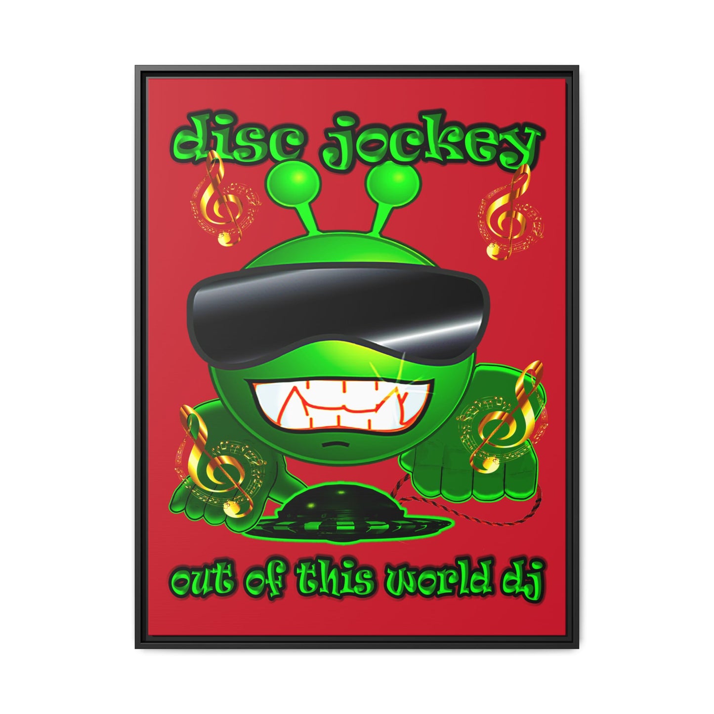 disc jockey - framed canvas art (dark red)