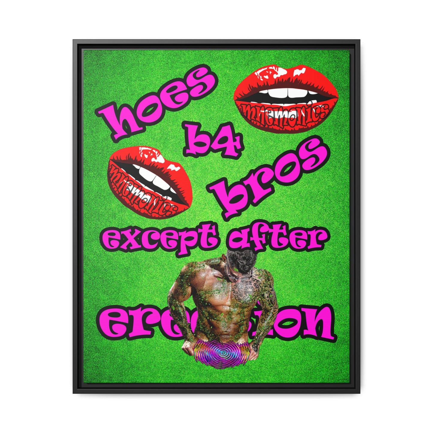 hoes b4 bros - framed canvas art (green turf)
