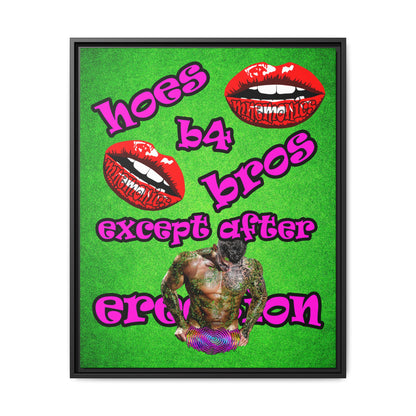 hoes b4 bros - framed canvas art (green turf)