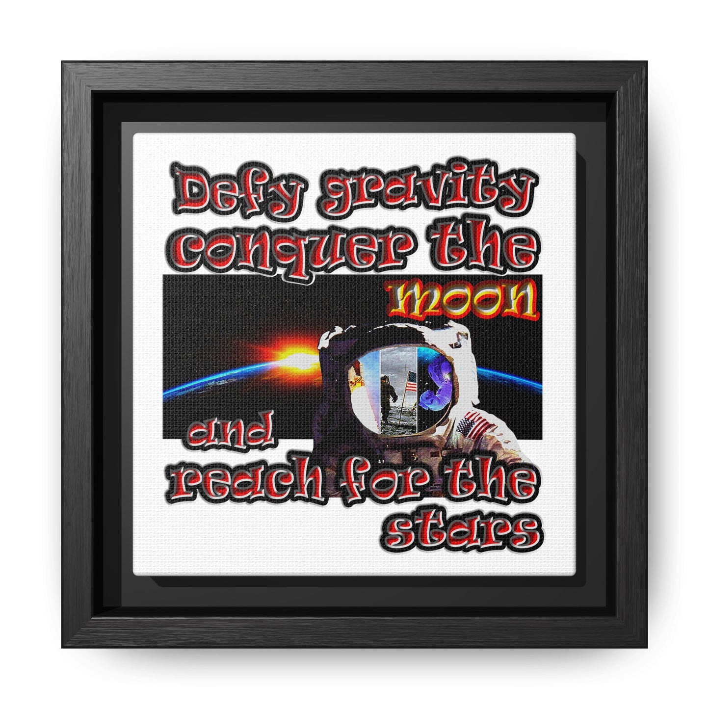 defy conquer reach - framed canvas art (white)