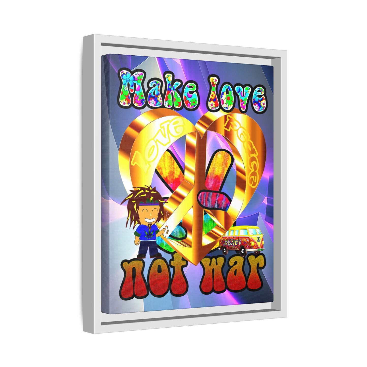 love peace - framed canvas art (grey-pink wave)