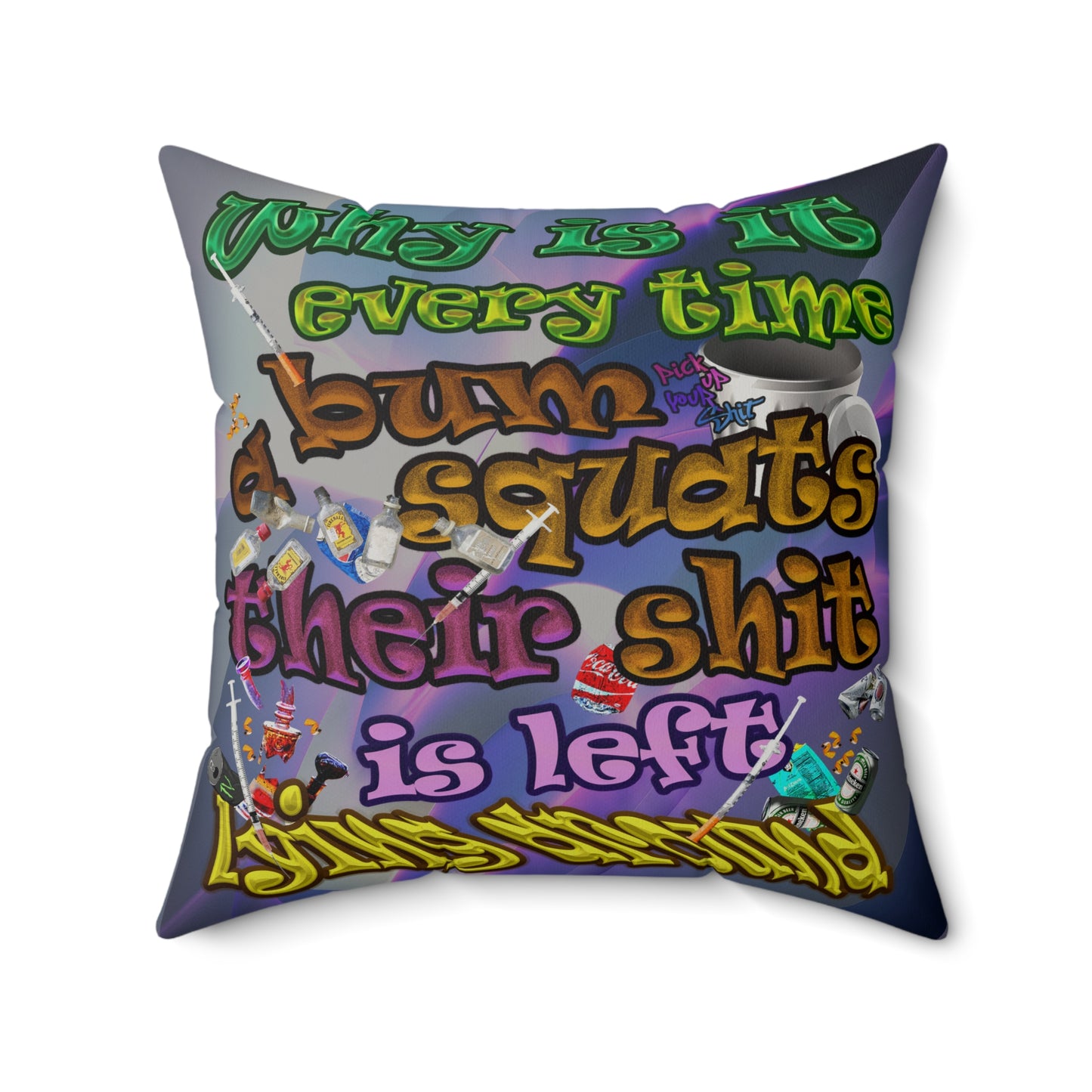 the bum's shit - Faux Suede Square Pillow - (grey-pink wave)
