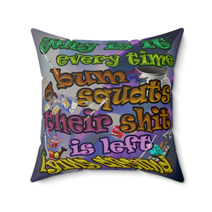 the bum's shit - Faux Suede Square Pillow - (grey-pink wave)