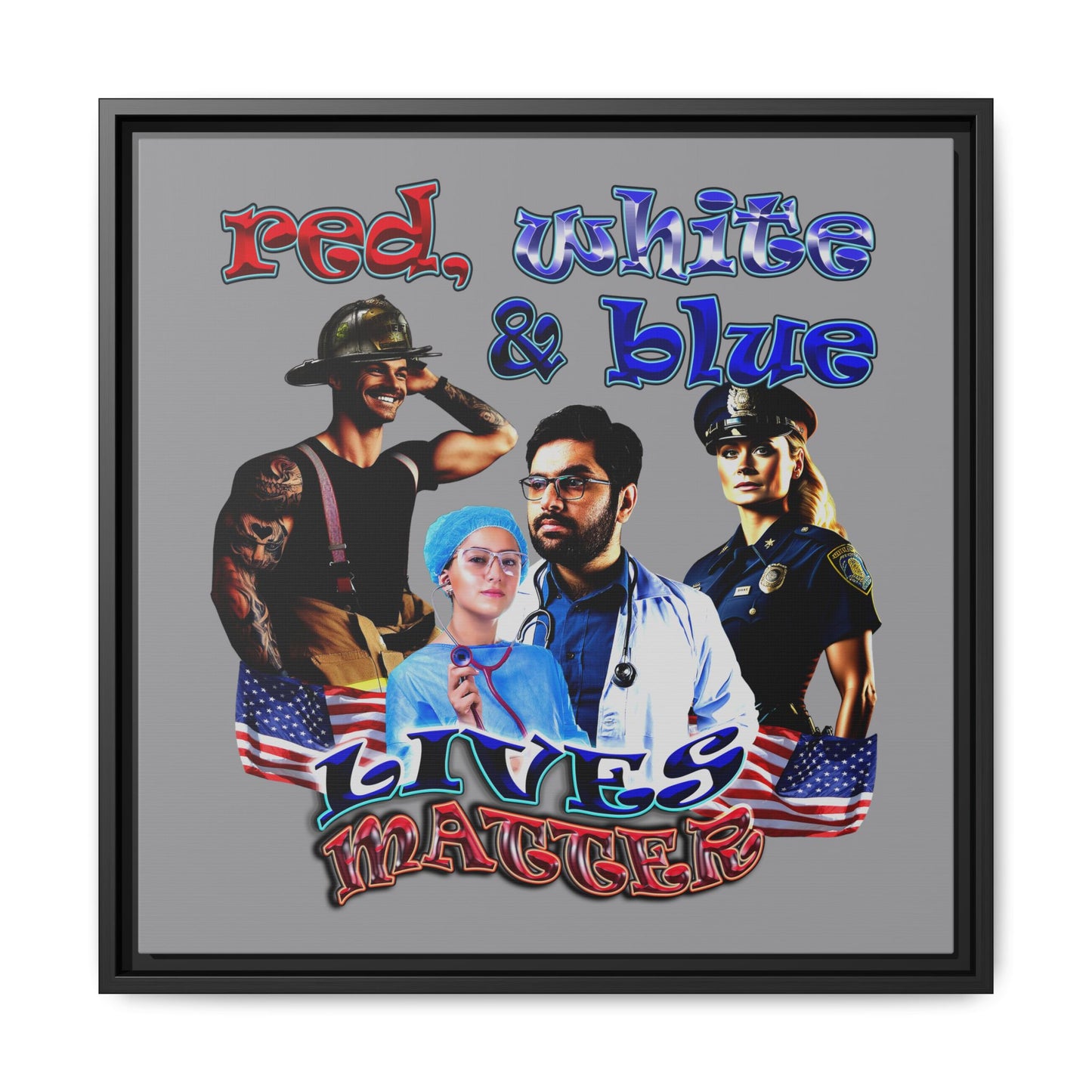 rw&b lives matter - framed canvas art (grey)