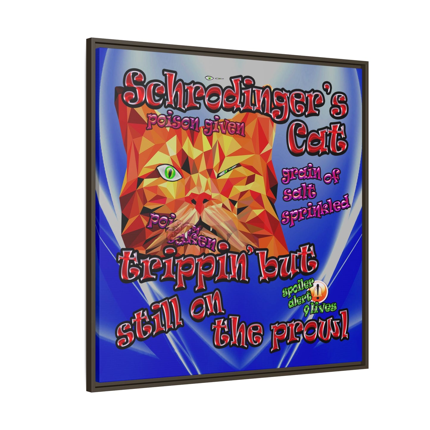 schrodinger's cat - framed canvas art (blue-white wave)