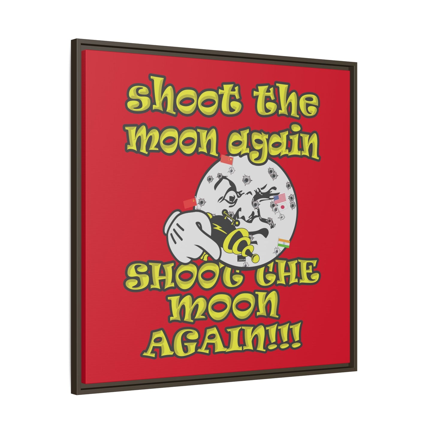 shoot the moon again - framed canvas art (dark red)
