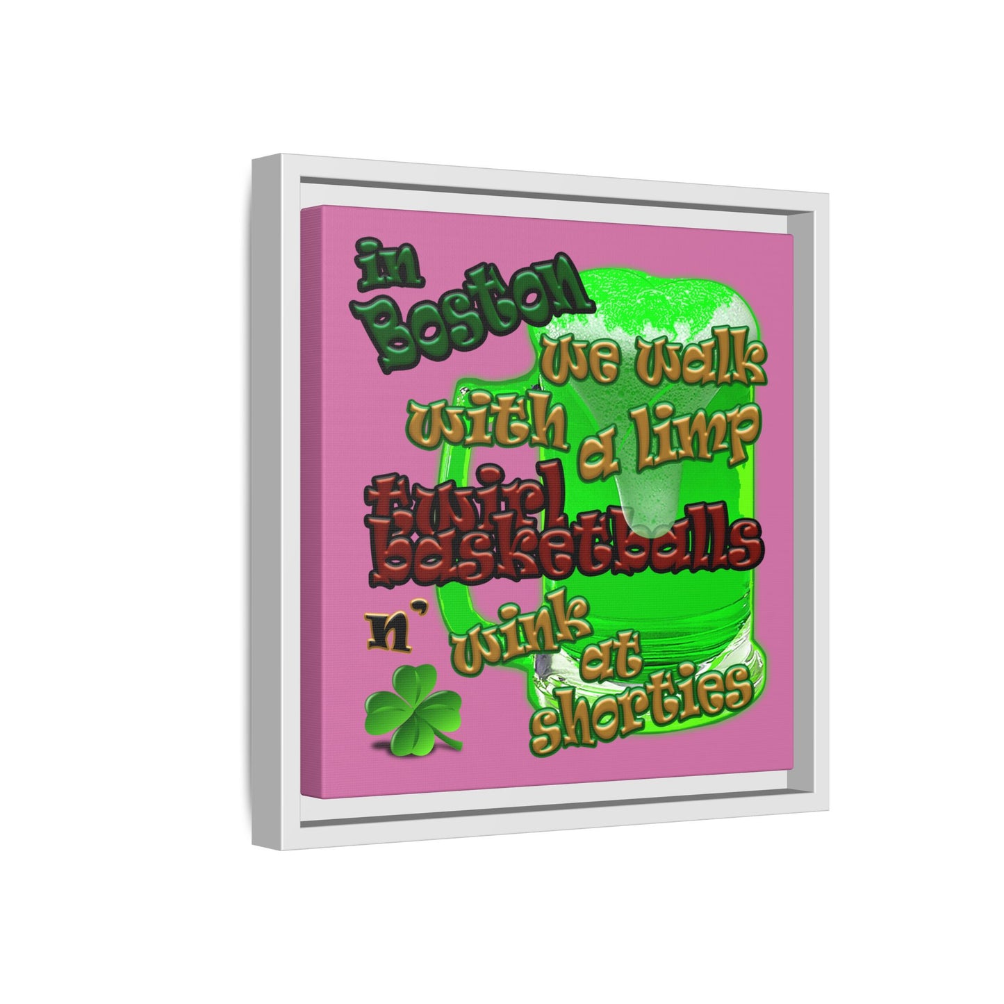 celtics logo - framed canvas art (light pink)