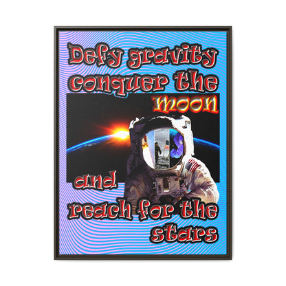 defy conquer reach - framed canvas art (light blue-purple wave)