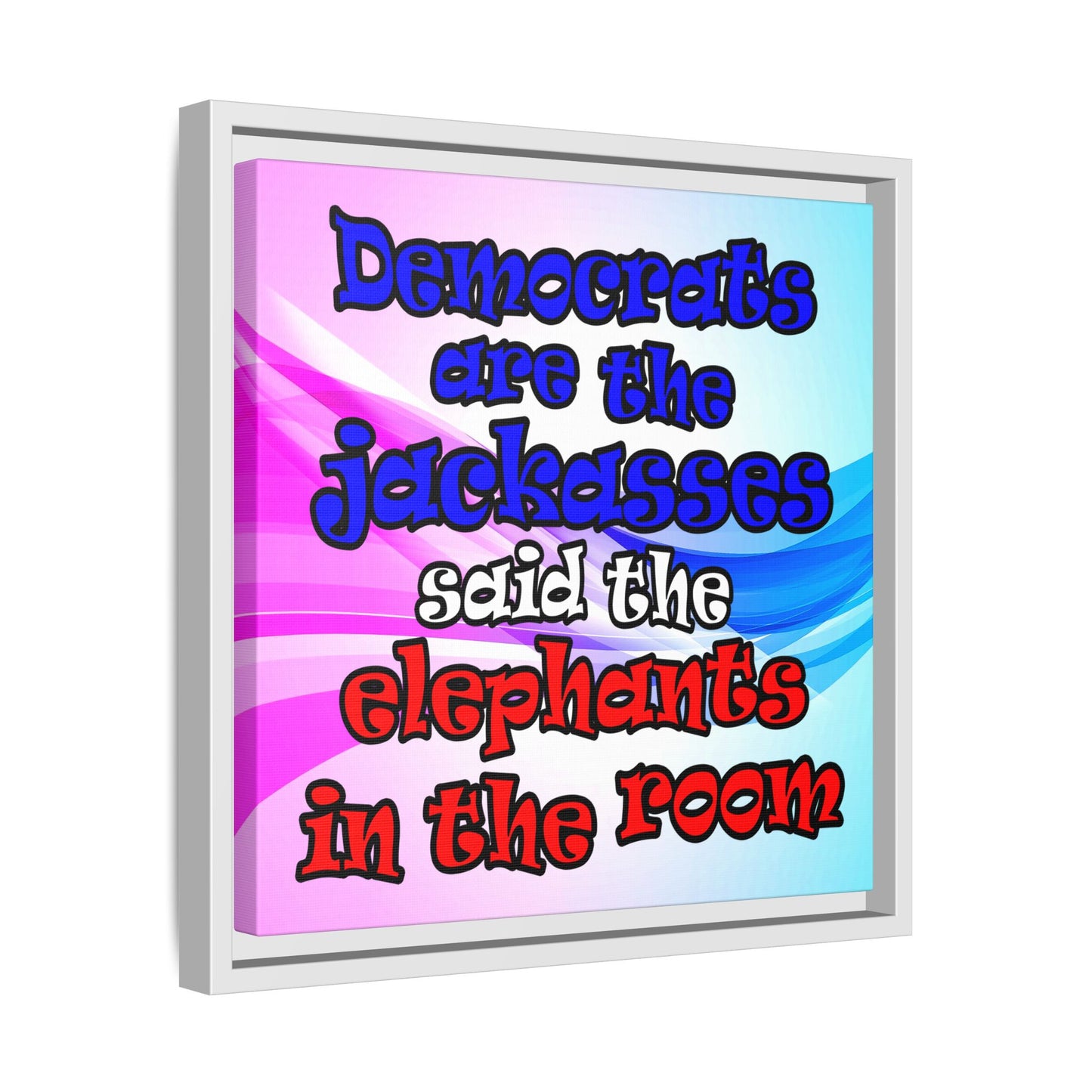 donkeys and elephants - framed canvas art (light blue-pink wave)
