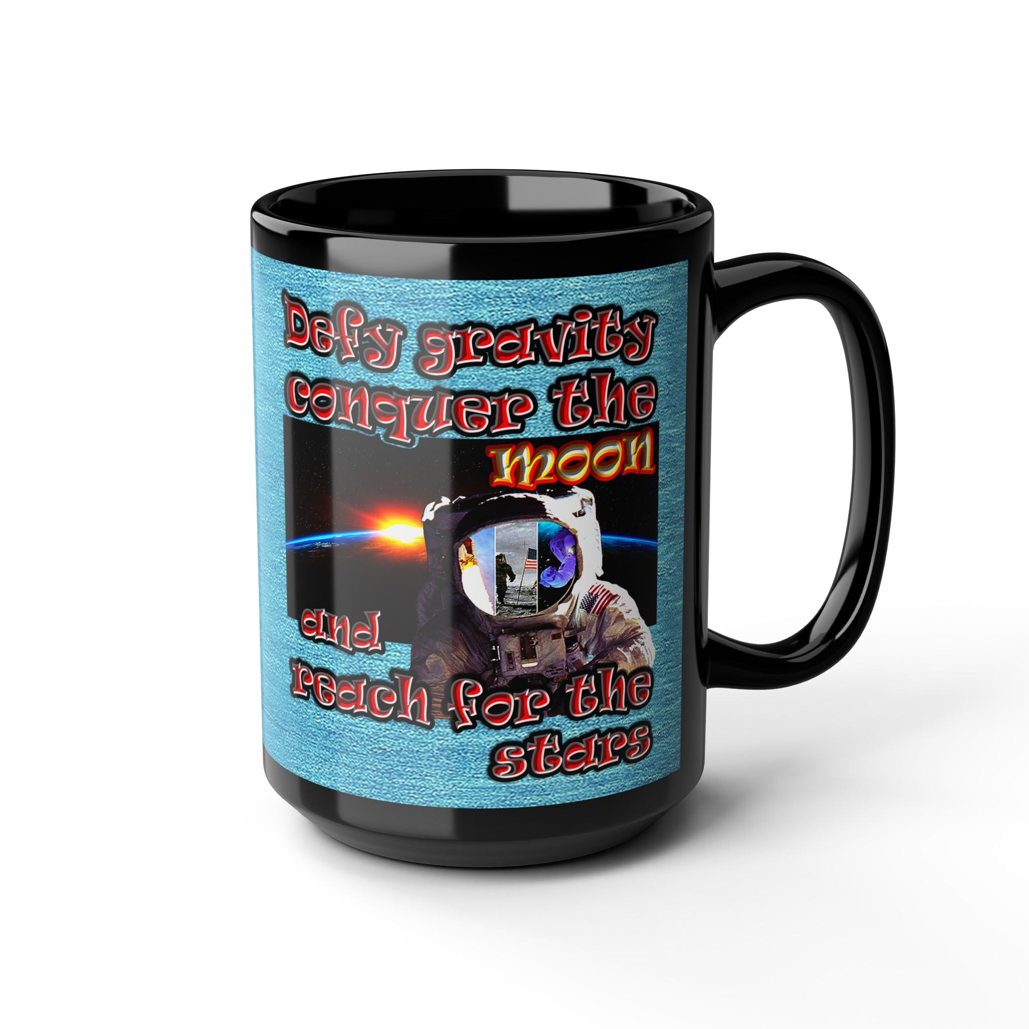 defy conquer reach - Black Mug (faded blue)