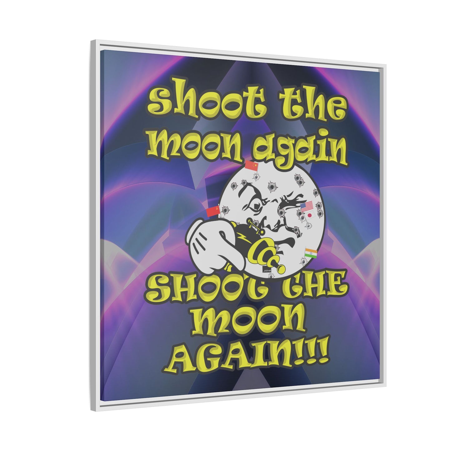 shoot the moon again - framed canvas art (grey-pink wave)