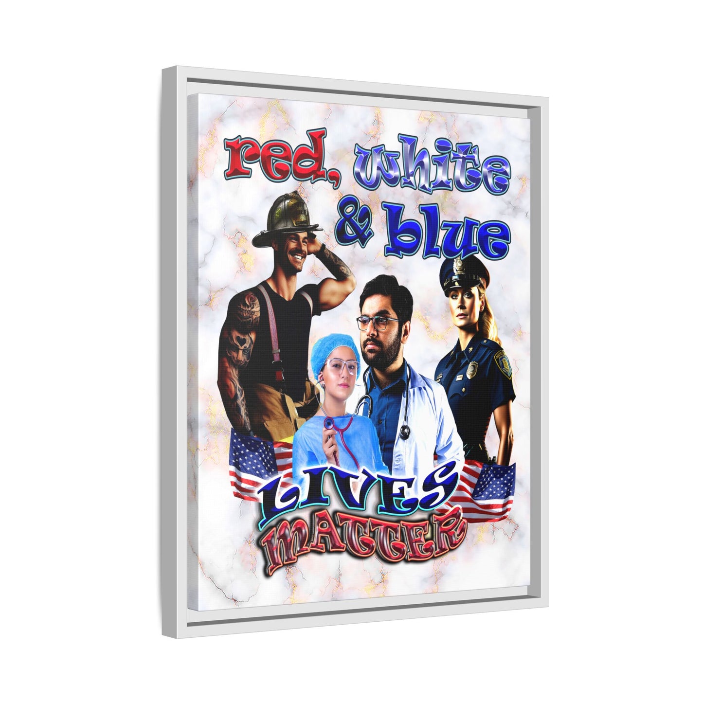rw&b lives matter - framed canvas art (white marble)