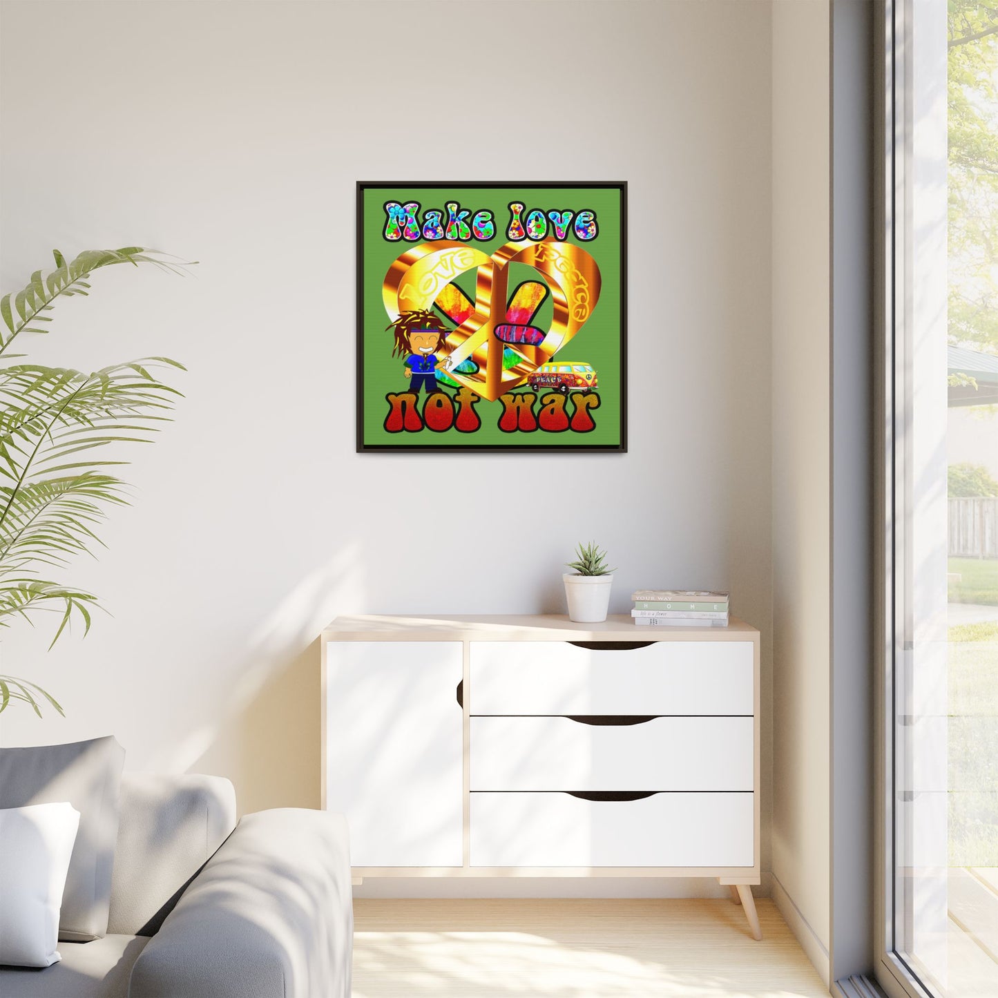 love peace - framed canvas art (green)