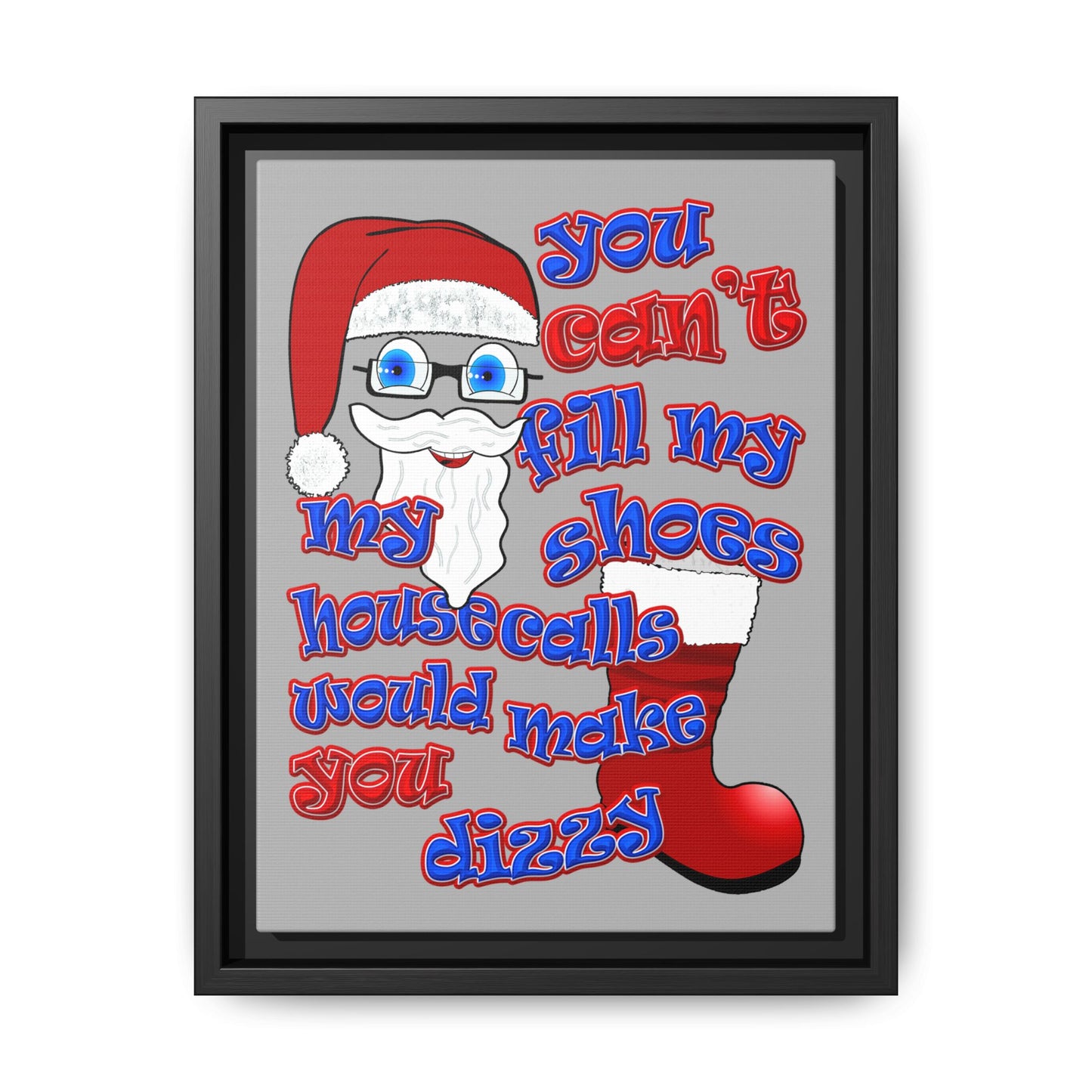 santa's shoes - framed canvas art (light grey)